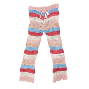 Womens Crochet Pants Sz Medium NEW Pink & Blue Knit Summer Beach Vacation Resort